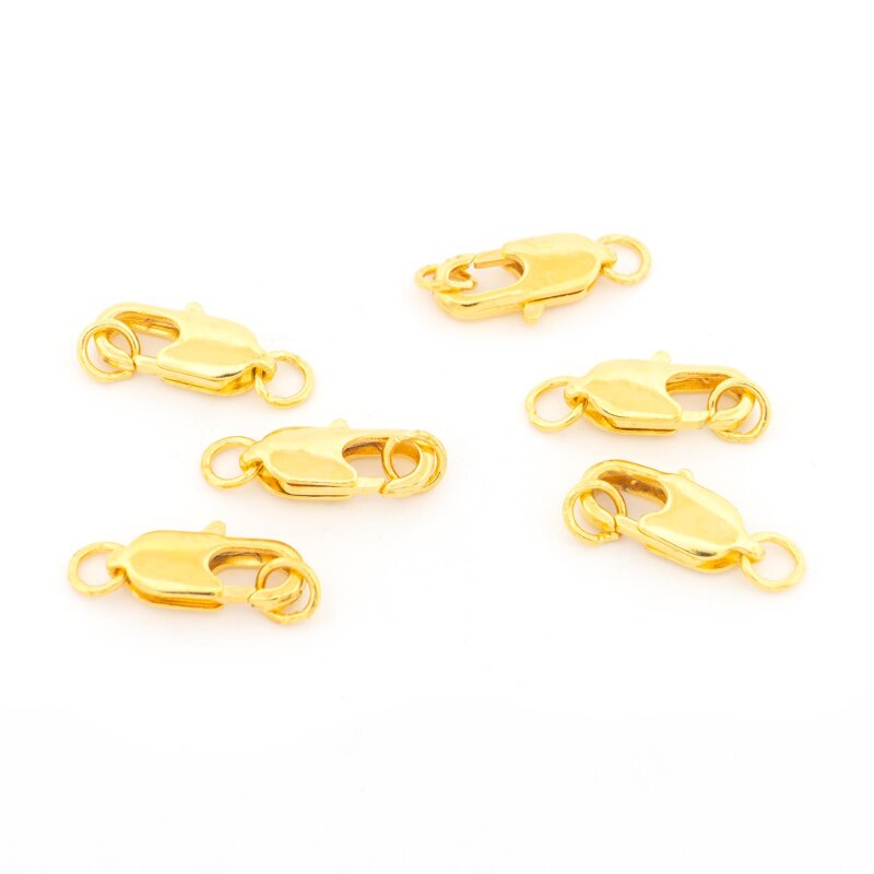 6 Karabinerverschlüsse aus Messing  in goldfarben, 10 mm