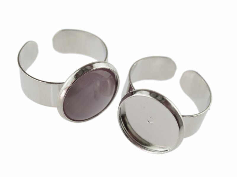 4 Ringrohlinge aus Messing für 14 mm Cabochon in silberfarben platiniert