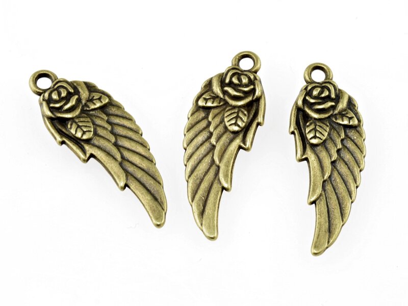 4 Anhänger "Lovewings" in antik bronzefarben