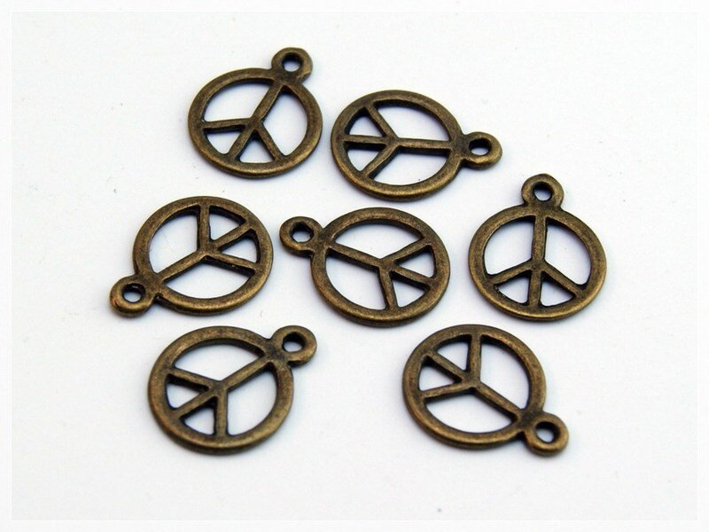 6 Peace Anhänger, antik Bronze