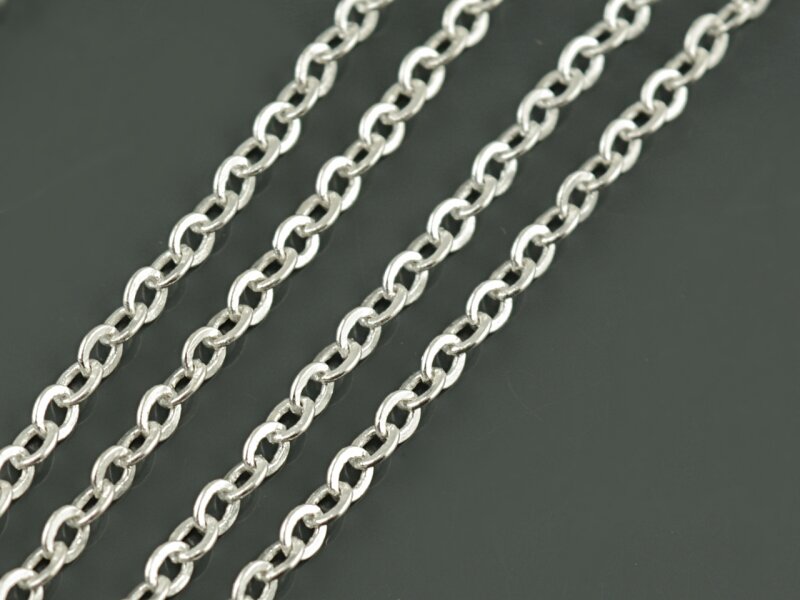 5 m Gliederkette in silberfarben mit flachen Gliedern, 2,4 x 2 mm