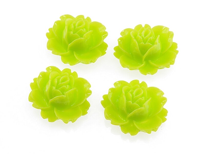 4 Cabochons "Seerose" in neongrün, 16 x 18 mm
