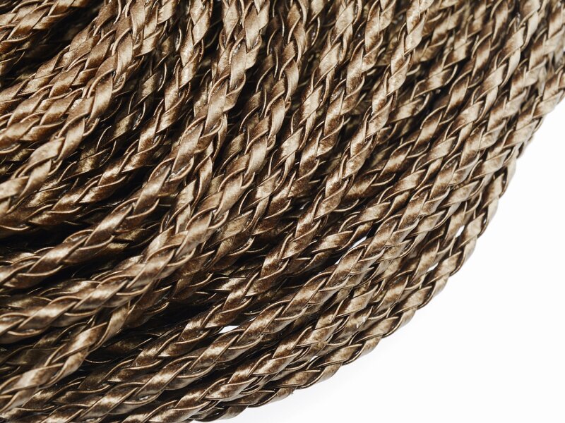 2 m Kunstlederband geflochten in goldbraun - metallic, 3 mm