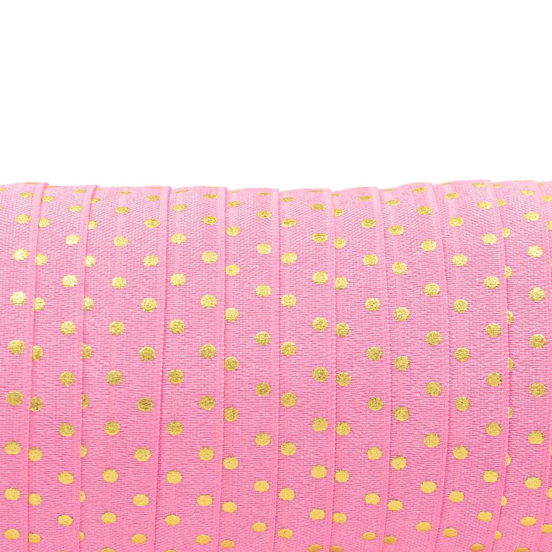 elastisches Gummiband/Faltband "Golden Dots" in rosa 1 m
