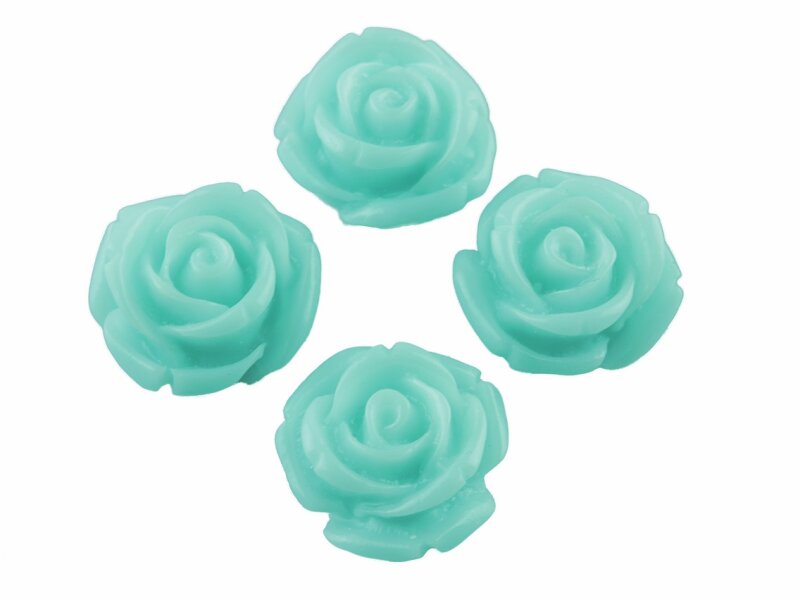 4 Cabochons als Rosen in aquamarin, 14 mm