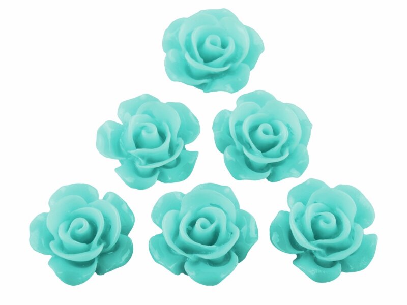 4 filigrane Cabochons als Rose in aquamarin, 15 mm