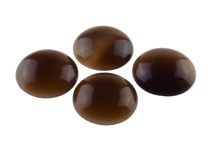 4 Cabochons Cateye Glas in Kaffee, 20 mm