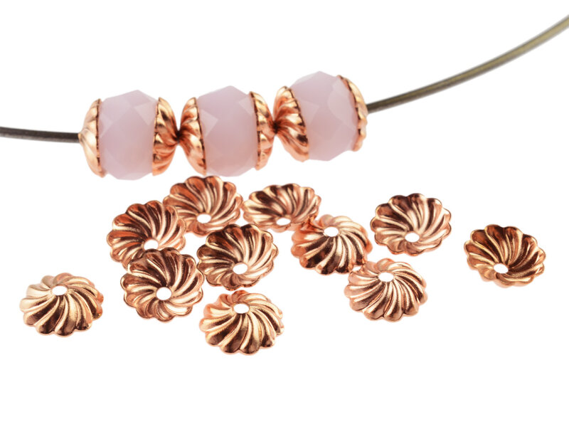 20 Perlkappen aus Messing  in peachy roségoldfarben, 6mm