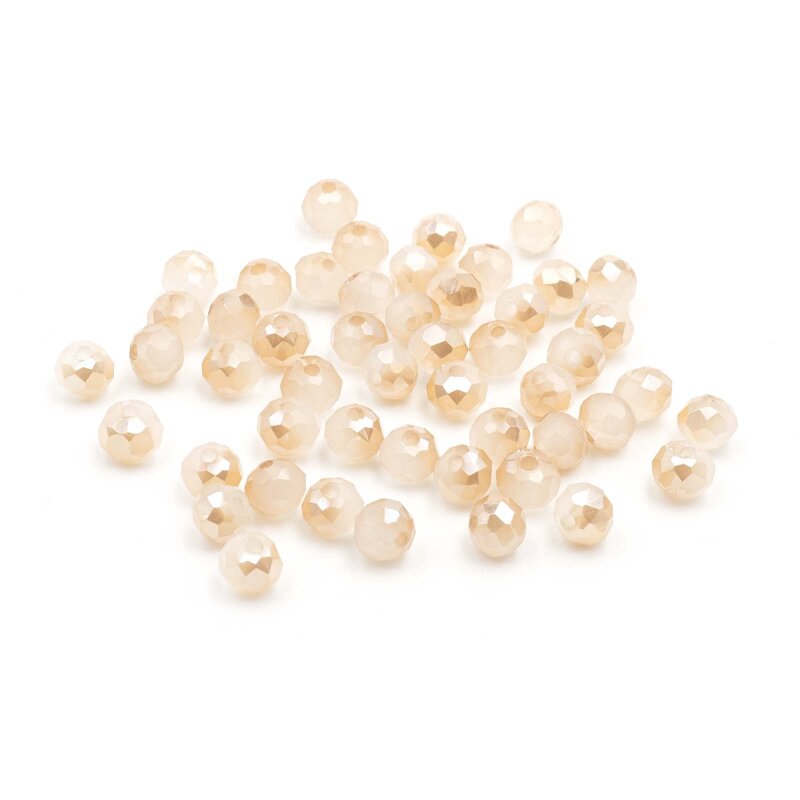 50 Glasschliffperlen "Doll" in elfenbein- rosègoldfarben, 4x3 mm