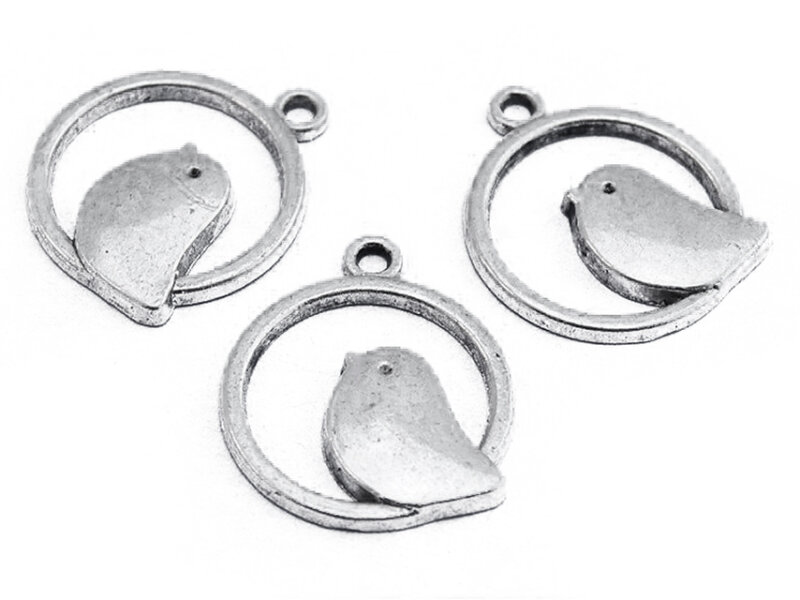 4 Vögelchen in antik Silberfarben