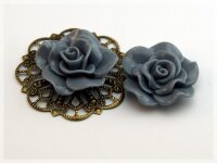 2 Cabochon Rose groß grau