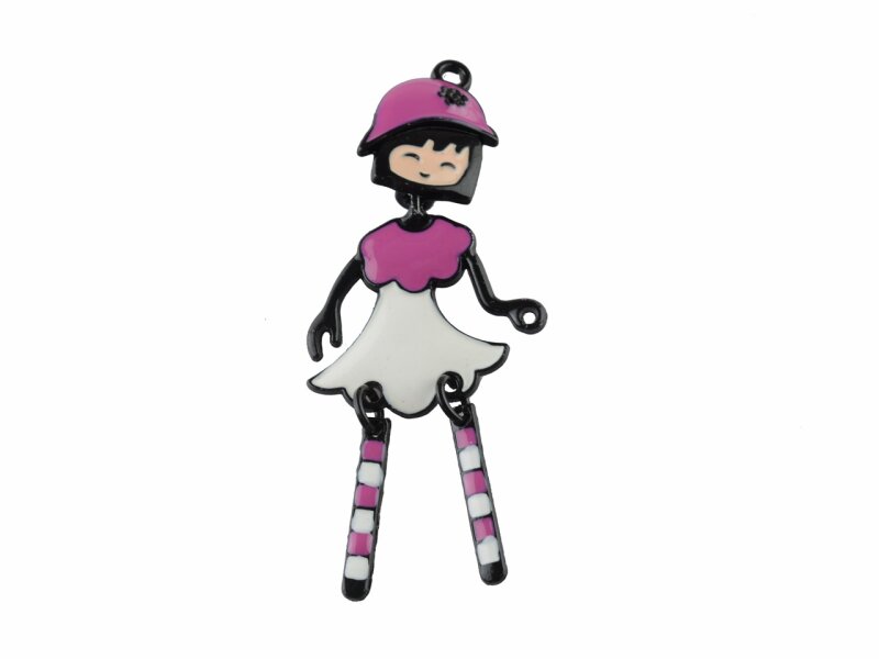 großer Anhänger "Kawaii Girl" weiß und pink emailliert