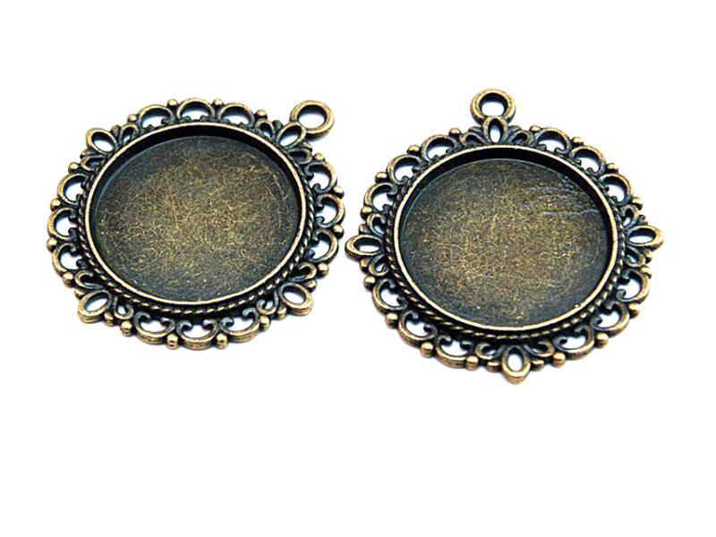 Fassungen in antik bronze rund für 20 mm Cabochons im Set zu 3 Stück