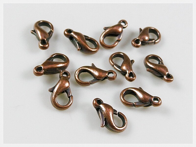 12 Karabinerverschlüsse 12 mm antik kupferfarben