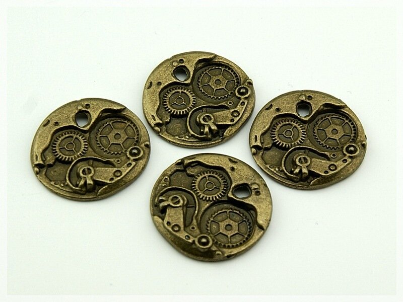 4 Uhrwerk Anhänger in antik Bronze, steampunk