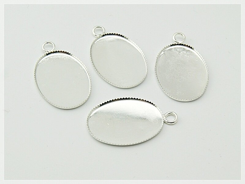 5 Fassungen silberfarben für 25 x 18 mm Cabochons