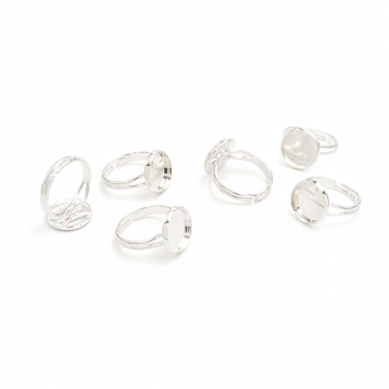 6 Ringrohlinge silberfarben für 12 mm Cabochon