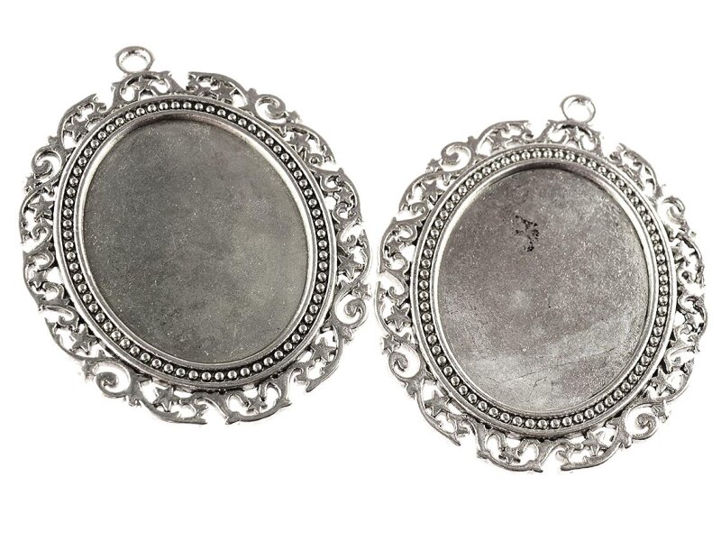 2 Fassungen für 40 x 30 mm Cabochons in antik silberfarben