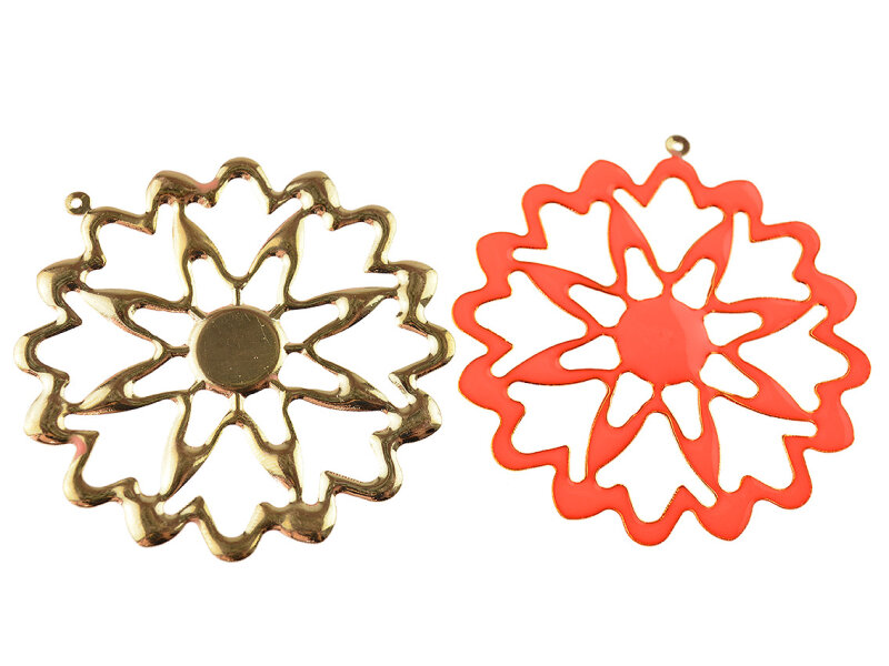 2 filigrane emaillierter Anhänger "Anemone" in rosègoldfarben