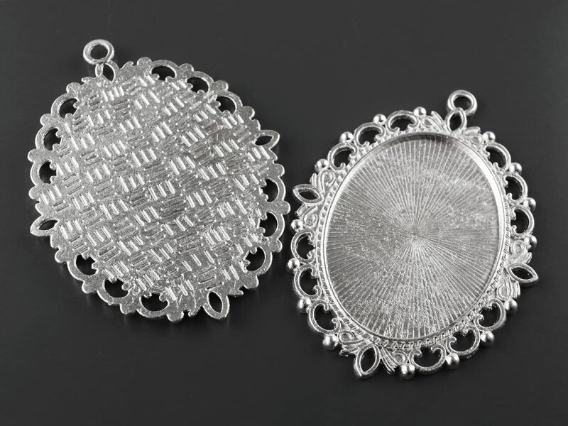 2 Fassungen für 40 x 30 mm Cabochons in silberfarben