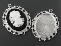 2 Fassungen für 40 x 30 mm Cabochons in silberfarben