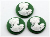 4 Cabochons/Kamee in grün-weiß, 20 mm