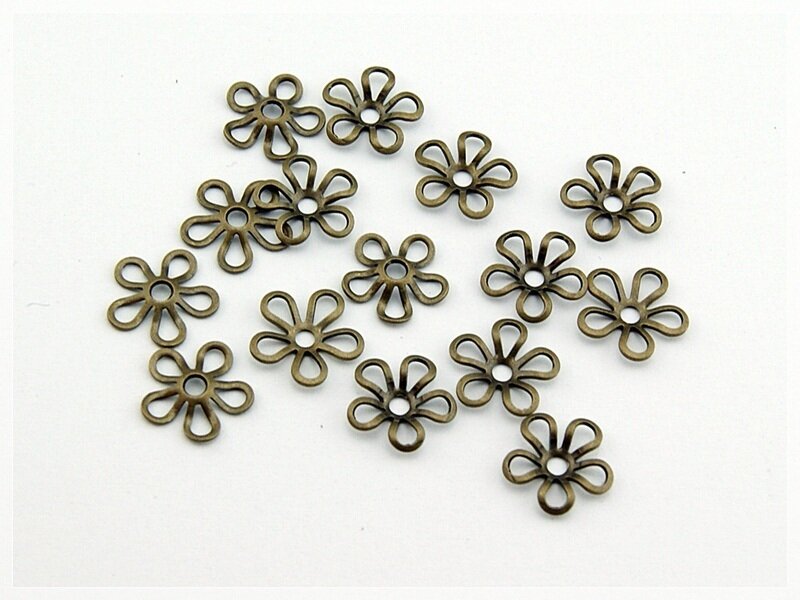 30 Blümchen Perlkappen in antik Bronze, 9 mm