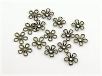 30 Blümchen Perlkappen in antik Bronze, 9 mm