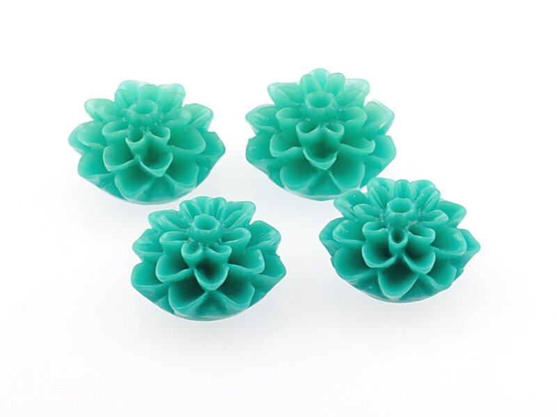4 Cabochons in Blumenform, türkis 15 mm
