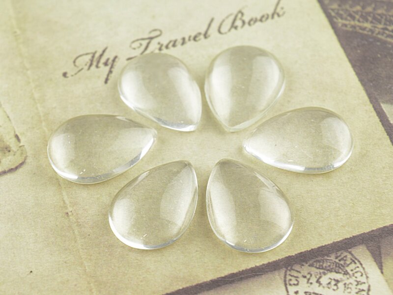 6 Cabochons Tropfenform 18 x13 mm Glas klar