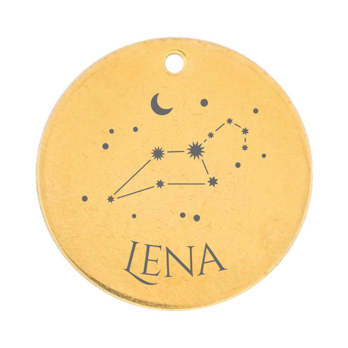 Runder Gravuranhänger mit Sternbild, Mond und dem Namen Lena, Vorlage Sternbild mit Namen