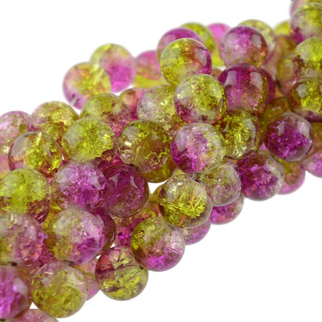 Crackle-Glasperlen in Grün und Fuchsia, 8 mm